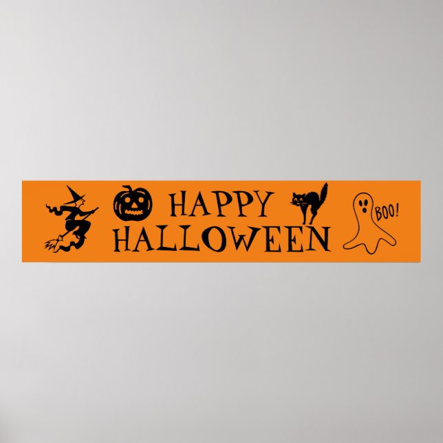Affiche Joyeux Halloween noir et orange épouvantable (Devant)