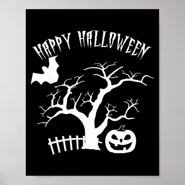 Affiche Joyeux Halloween nuit effrayante arbre visage de c (Devant)