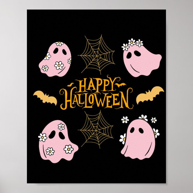 Affiche Joyeux Halloween Pink Ghosts Wall Art (Devant)