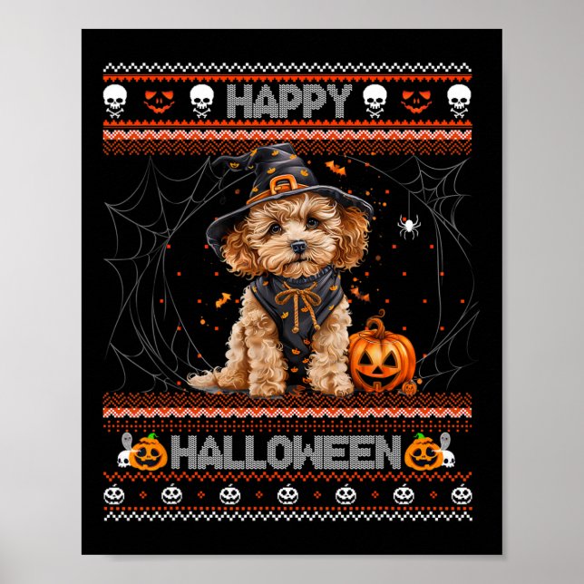 Affiche Joyeux Halloween Poodle laid Howl-o-ween Citrouill (Devant)