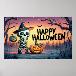 Affiche Joyeux Halloween ! Squelette mignon