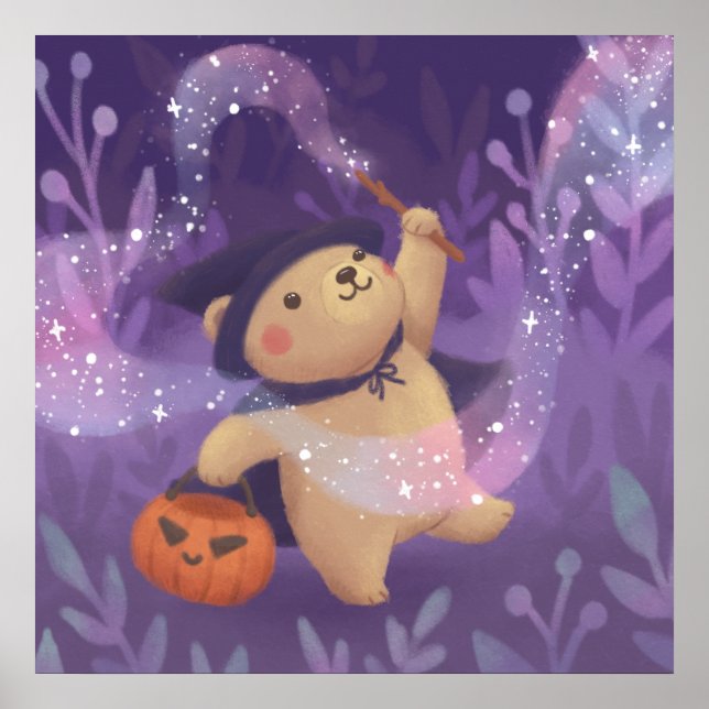 Affiche Joyeux Halloween : Teddy la sorcière (Devant)