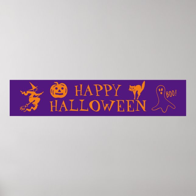 Affiche Joyeux Halloween violet orange éffrayant (Devant)