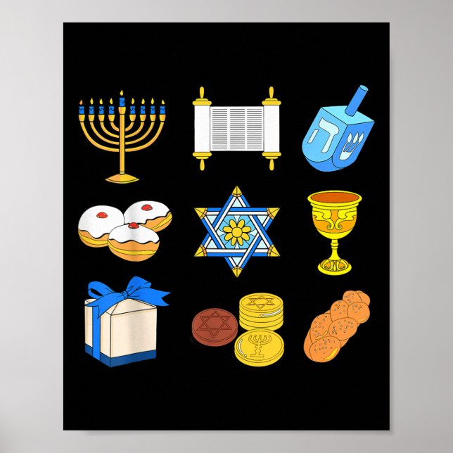 Affiche Joyeux Hanoukka Menorah Juif Noël Chanukah Famille (Devant)