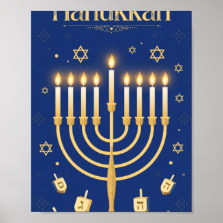 Affiche Joyeux Hanukkah — Festival de la Ménorah Dorée Art
