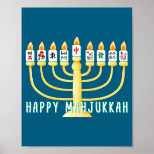 Affiche Joyeux Hanukkah Mahjong Menorah Mahjukkah Chanukka