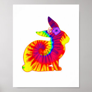 Affiche Joyeux Happy Pâques Hippie Lapin lapin Tie Dye