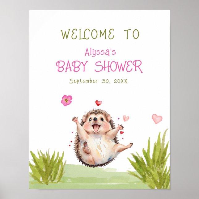 Affiche Joyeux Hérisson Jardin Baby shower de fête Bienven (Devant)