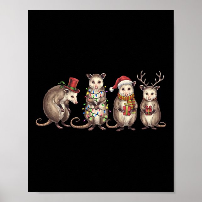 Affiche Joyeux Hissmas Opossum Noël Noël Noël Chapeau Noël (Devant)