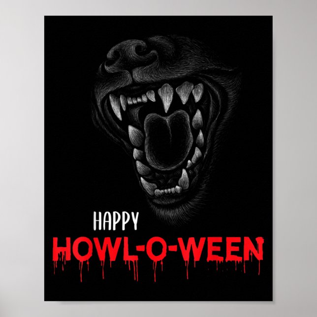 Affiche Joyeux Howl-O-Ween Chien Hurleur Effrayant Dent de (Devant)