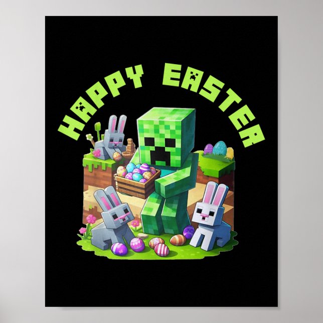 Affiche Joyeux Jeu Vidéo De Pâques Pixel Pour Hommes Femme (Devant)