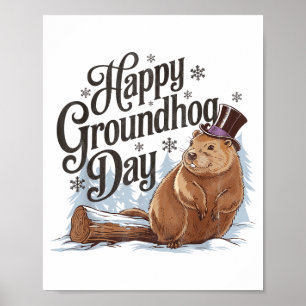 Affiche Joyeux jour de la marmotte Costume de marmotte ani