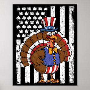 Affiche Joyeux Jour de la Turquie Thanksgiving Drapeau amé