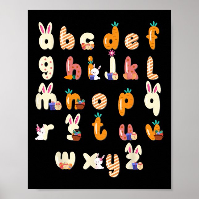 Affiche Joyeux Jour de Pâques Alphabet Abcs Elemeno Pour E (Devant)