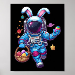 Affiche Joyeux Jour de Pâques Bunny Egg Astronaut Space Bo