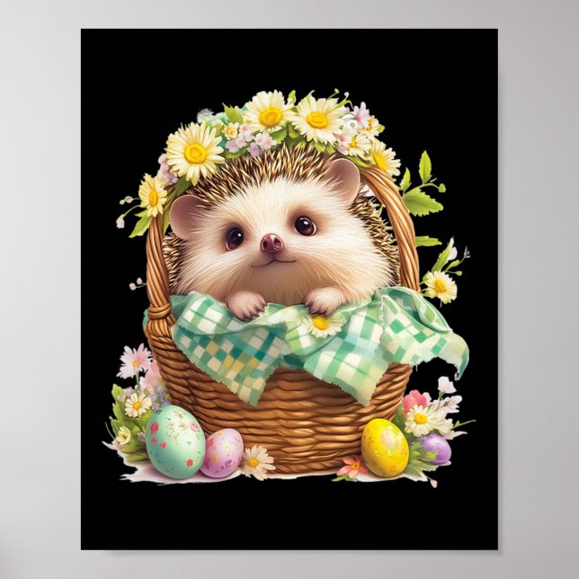 Affiche Joyeux Jour de Pâques - Hérisson assis à l'intérie (Devant)