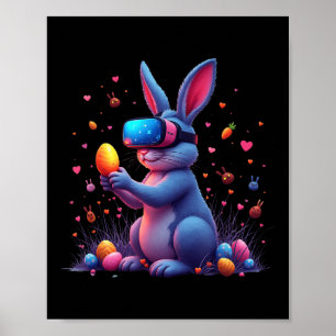 Affiche Joyeux Jour de Pâques Jeu Vidéo Oeuf Lapin Funny V