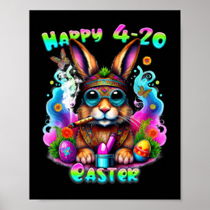 Affiche Joyeux Jour de Pâques lapin Fumer mauvaises herbes