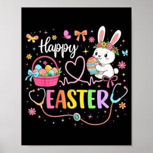 Affiche Joyeux jour de Pâques Lapin infirmière Oreilles Œu