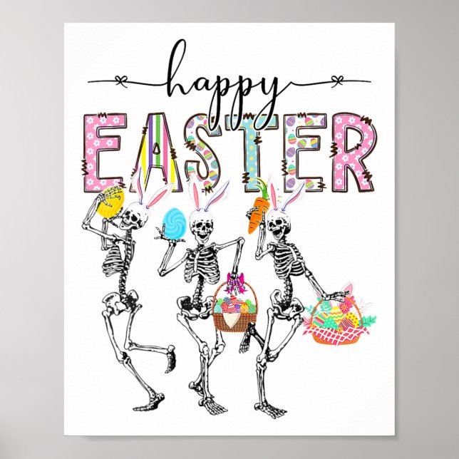 Affiche Joyeux jour de Pâques Lapin squelette œuf garçons  (Devant)