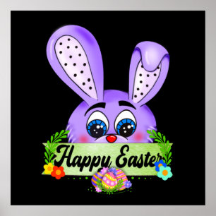 Affiche Joyeux jour de Pâques, mignonette oreilles Bunny K