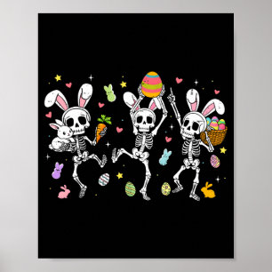 Affiche Joyeux jour de Pâques squelettes drôles lapin dans