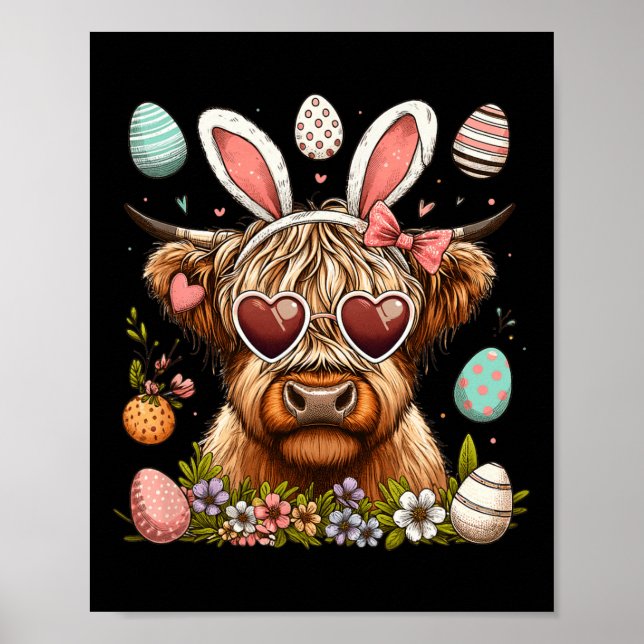 Affiche Joyeux Jour de Pâques Vache des Hautes-Terres Lapi (Devant)