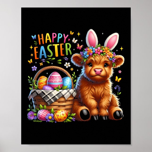 Affiche Joyeux jour de Pâques Vache mignonne lapin de Pâqu (Devant)
