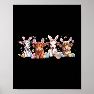 Affiche Joyeux jour de Pâques Vache Œuf de Pâques Rétro de