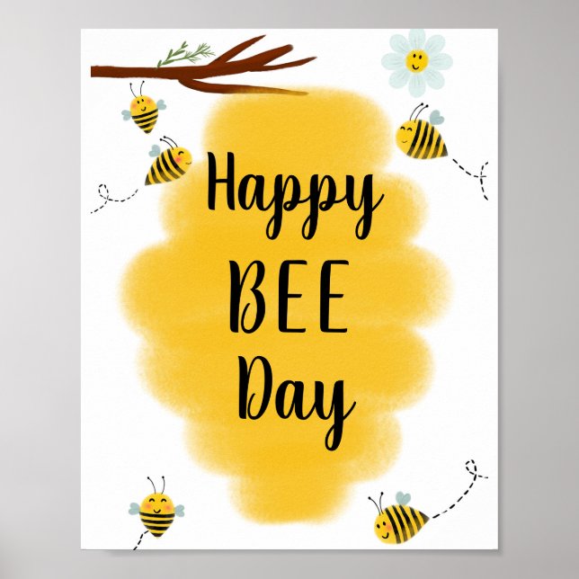 Affiche Joyeux Jour des abeilles | Bumble Bee Symbole de f (Devant)
