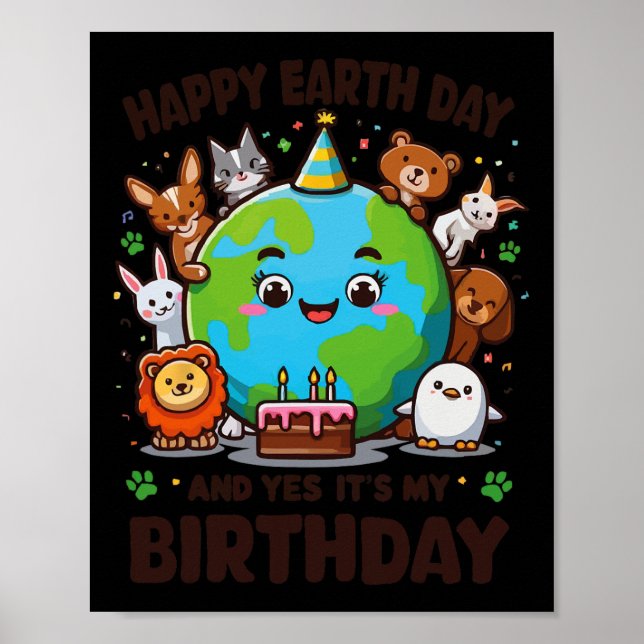 Affiche Joyeux Jour des terres C'est mon anniversaire Né s (Devant)