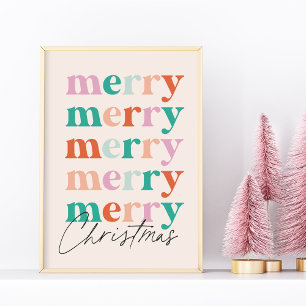 Affiche Joyeux Joyeux Joyeux Noël Typographie Colorée