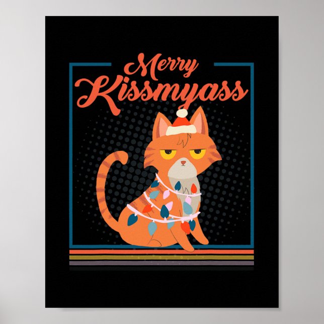 Affiche Joyeux Kissmyass Grumpy Drôle Chat de Noël avec (Devant)