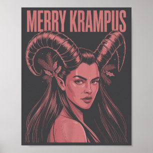 Affiche Joyeux Krampus Ironique Lilith Noël Féminin Sombre