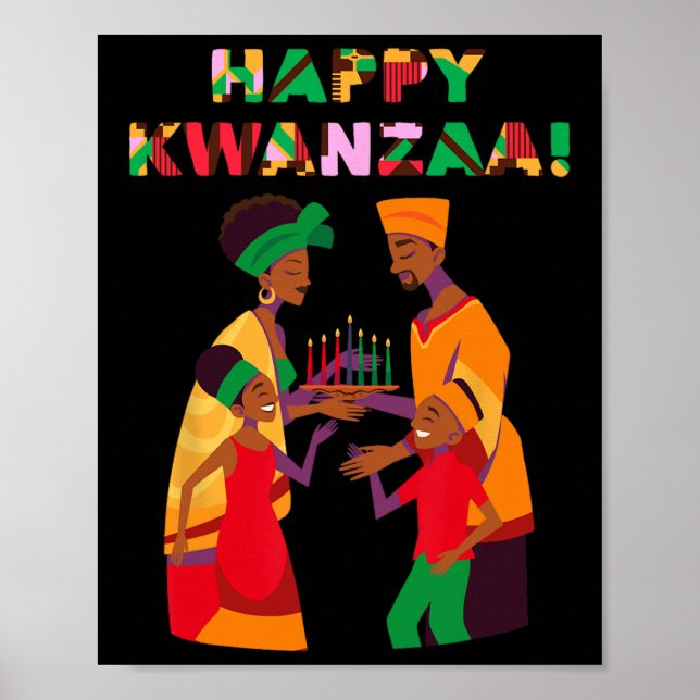 Affiche Joyeux Kwanzaa Kinara-sept bougies Principes de K (Devant)