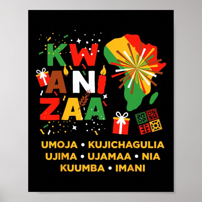 Affiche Joyeux Kwanzaa Kinara Sept Bougies Principes De K (Devant)