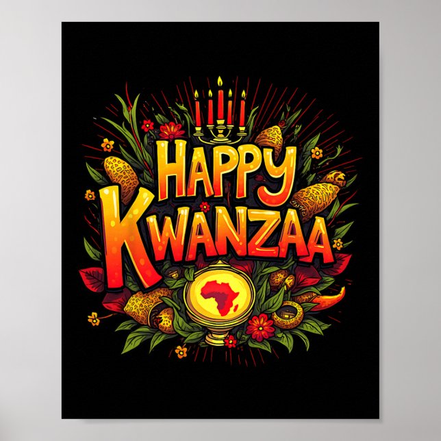 Affiche Joyeux Kwanzaa Noël Afro-américain Happy Kwanza (Devant)