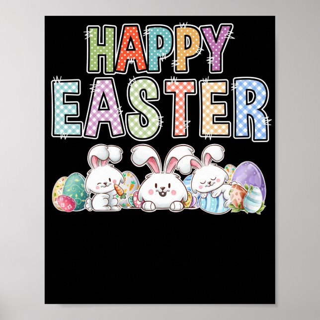 Affiche Joyeux Lapin De Pâques Avec Oeufs Pâques (Devant)