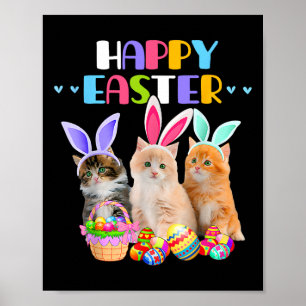 Affiche Joyeux lapin de Pâques Chat Œufs Panier Hommes Fem