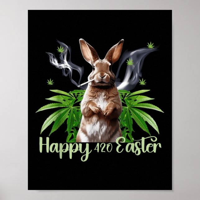 Affiche Joyeux lapin de Pâques Fumer mauvaise herbe drôle (Devant)