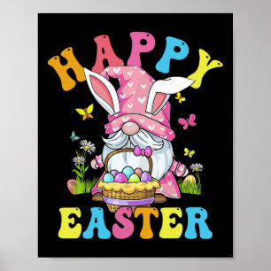 Affiche Joyeux lapin de Pâques Gnome Câlin oeufs de Pâques