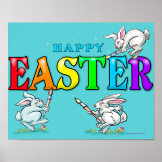 Affiche Joyeux lapins de Pâques