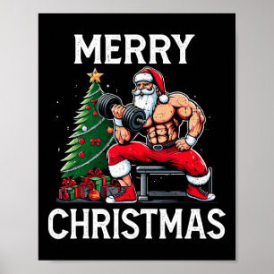 Affiche Joyeux Liftmas Drôle Père Noël Xmas Gym Bodybuildi