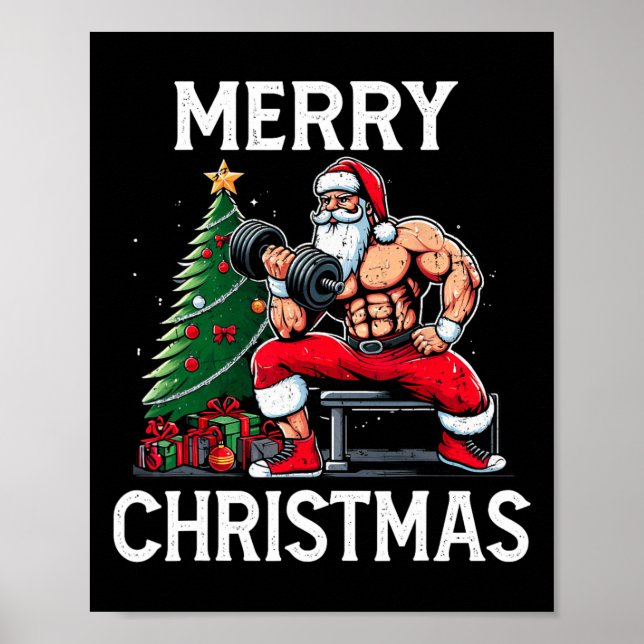 Affiche Joyeux Liftmas Drôle Père Noël Xmas Gym Bodybuildi (Devant)