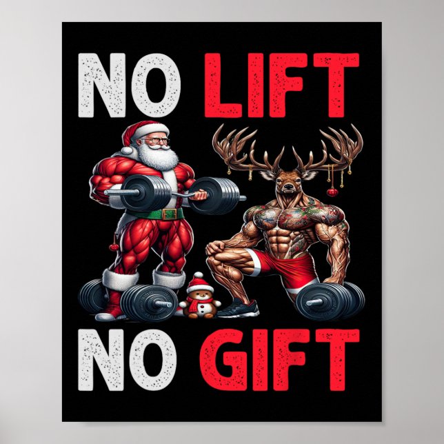 Affiche Joyeux Liftmas Muscle Père Noël Weighlifting Corps (Devant)