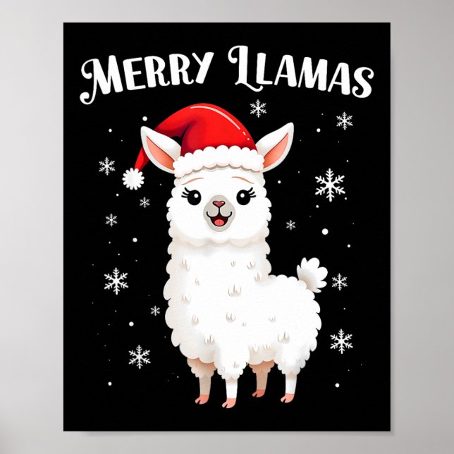 Affiche Joyeux Llamas Drôle Noël Llama Vacances Animales (Devant)