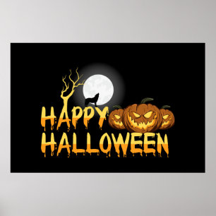 Affiche Joyeux loup hurlant d'Halloween
