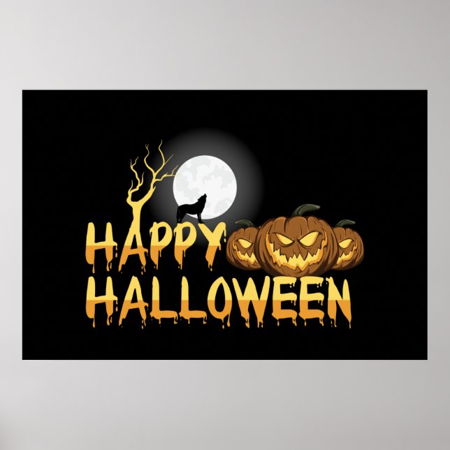 Affiche Joyeux loup hurlant d'Halloween (Devant)