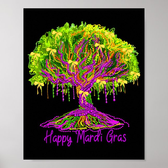 Affiche Joyeux Mardi Gras 2026 Arbre de perles Femmes de l (Devant)
