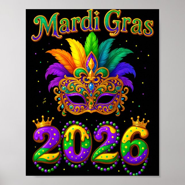 Affiche Joyeux Mardi Gras 2026 Chapeau de Bouffon Carnaval (Devant)